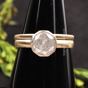 Minimalist Engagement Ring | Bridal Ring For Women | Solid Gold Ring | Wedding Ring | Promise Ring | Salt And Pepper Diamond Ring | OMJ0047