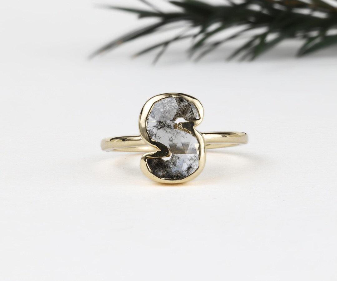 Initial Ring Letter Ring Initial Diamond Ring Letter Solid Gold Rings ...