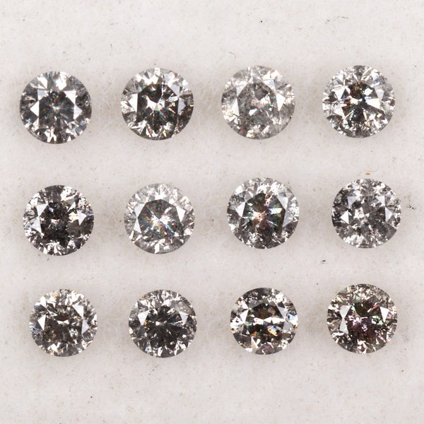 1,5 MM | Diamant sel et poivre | Diamant rond taille brillant | Diamant naturel non serti pour boucles d'oreilles et alliances | [Option 1 à 3 pièces]