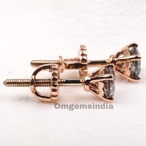 Diamant Ohrstecker | Solitär Ohrringpaar | Salz und Pfeffer Runder Diamantohrring im Brillantschliff | Gold Ohrstecker | Minimalistische Ohrringe