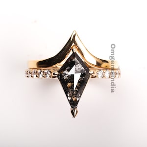 Kite Salt And Pepper Diamond Ring | Solid Gold Ring | Engagement Ring Set | Wedding Ring | Bridal Ring For Women | Promise Ring | OMJ0055