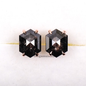 Diamond Stud Earrings | Salt And Pepper Hexagon Diamond Earrings | Solitaire Earrings For Women | Solid Gold Earrings Stud Pair | OMJ0075