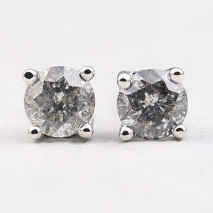 Ready To Ship Diamond Stud Earring | Solitaire Earring Pair | Gold Stud Earring | Minimalist Earring | Salt And Pepper Diamond Earring Studs