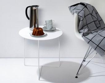 Metal Solid 01 Side Table in white usable as a nightstand or coffee table