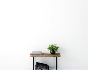 Small bench made of recycled reclaimed wood and metal