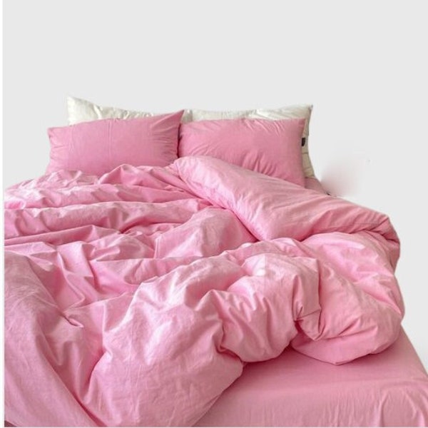 Pink Duvet Cover/Flat sheet Baby Pink Bedding Set Queen Duvet Cover King Besheet Comforter Cover Twin Pink Duvet Cover Set bedspread set