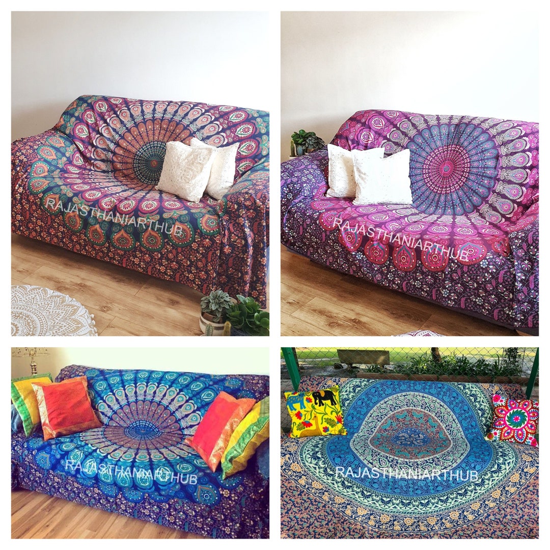 Indian Sofa Cover Bohemian Boho Sofa Couch Cover Cotton Slip Etsy