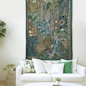 Tenture Murale Indienne En Coton – Patchwork Floral Brodé – Vintage – 81x81 Cm