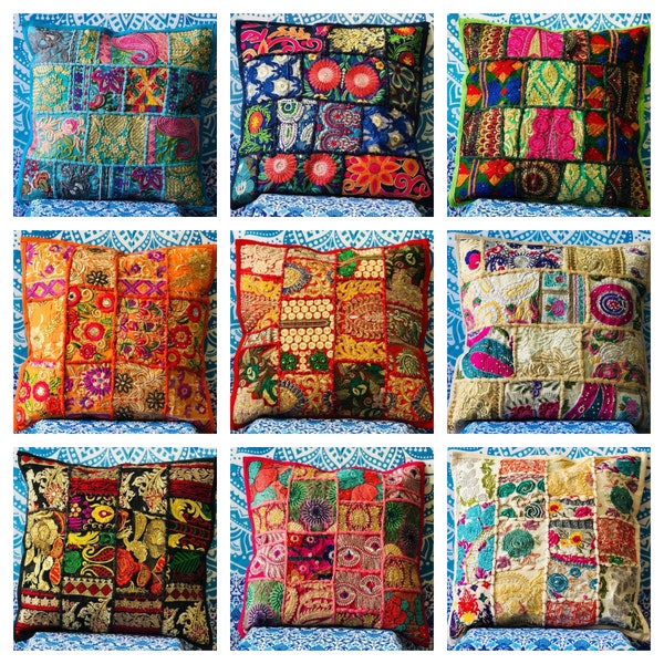 Indian Patchwork Cushion Cover 14X14 16x16-18x18-20x20-22x22-24x24 Inches Handwork Boho Cushion Cover Home Decor  Throw Pillows