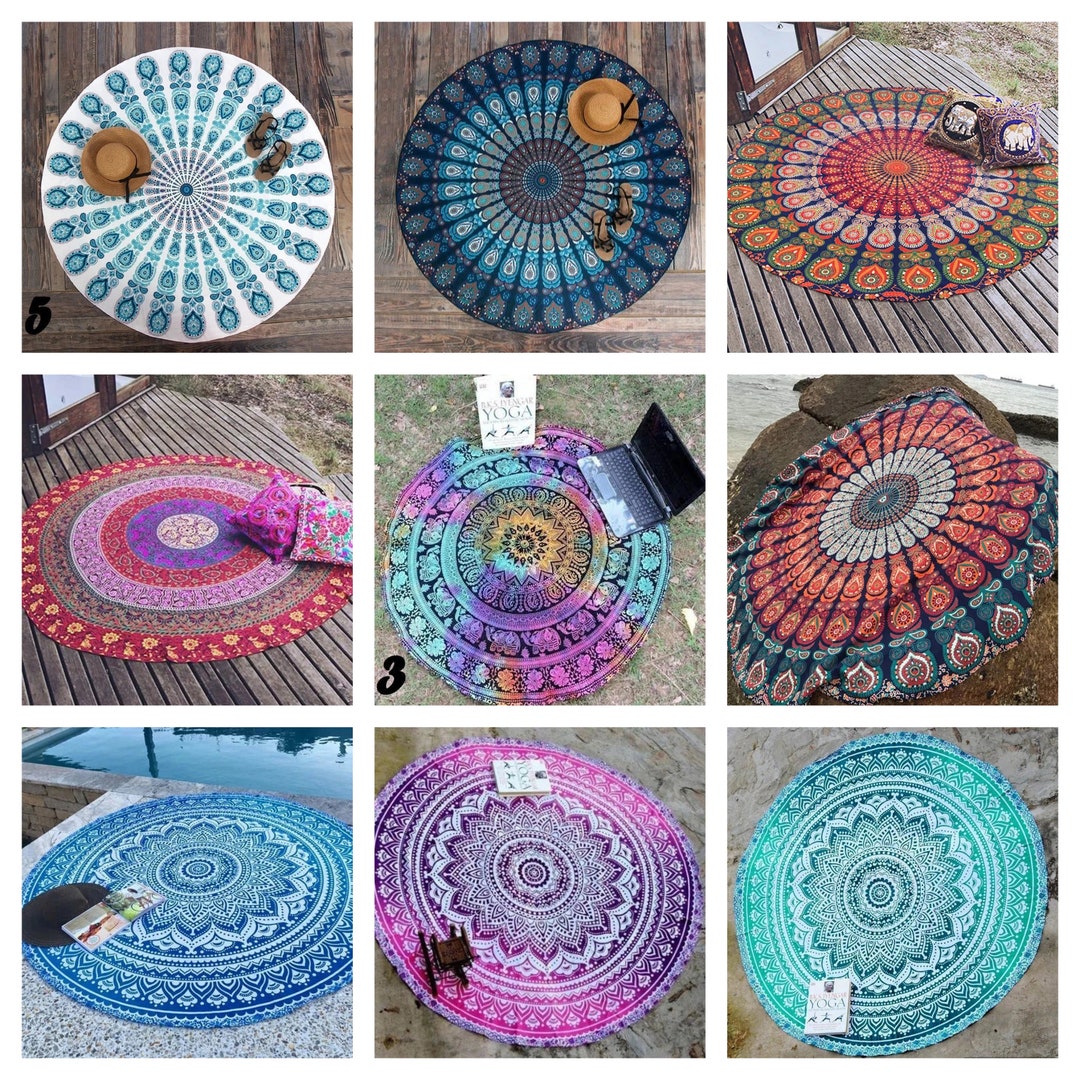 Mandala Rounds Tapestry Indian Luxary Cotton Beach Round, Boho Table