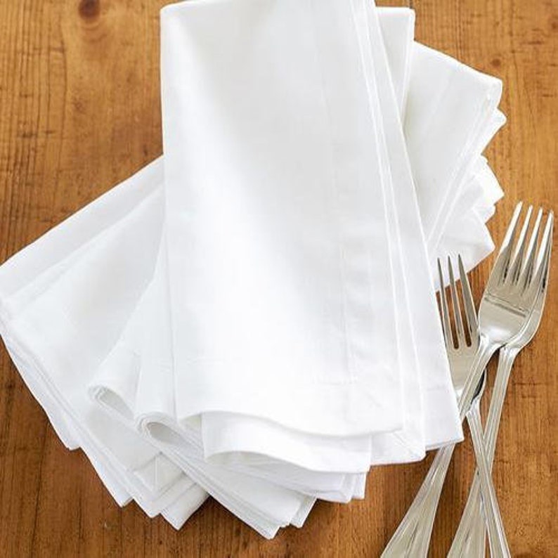 Serviette de table douce en coton blanc, décoration de mariage faite main, serviettes en tissu unies douces, 10 x 10 serviettes de table en tissu, serviettes à usage quotidien image 1