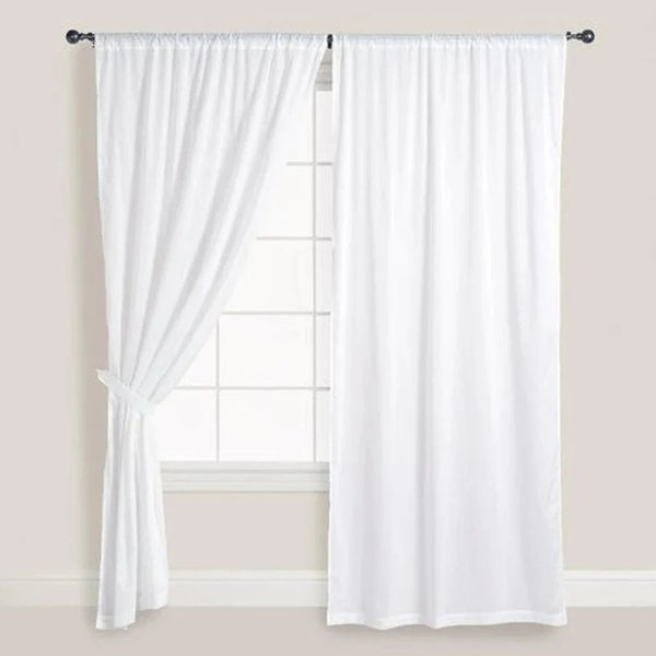 100% Cotton Pure Plain White 2 Panel Curtain, Boho Curtains, Door Curtains, Wall hanging window treatment long curtain, Window Hanging