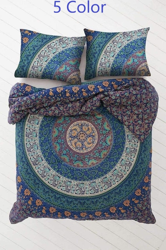 Queen Handmade Mandala Bed Cover Indian Cotton Bedspread Throw Coverlet Decor 