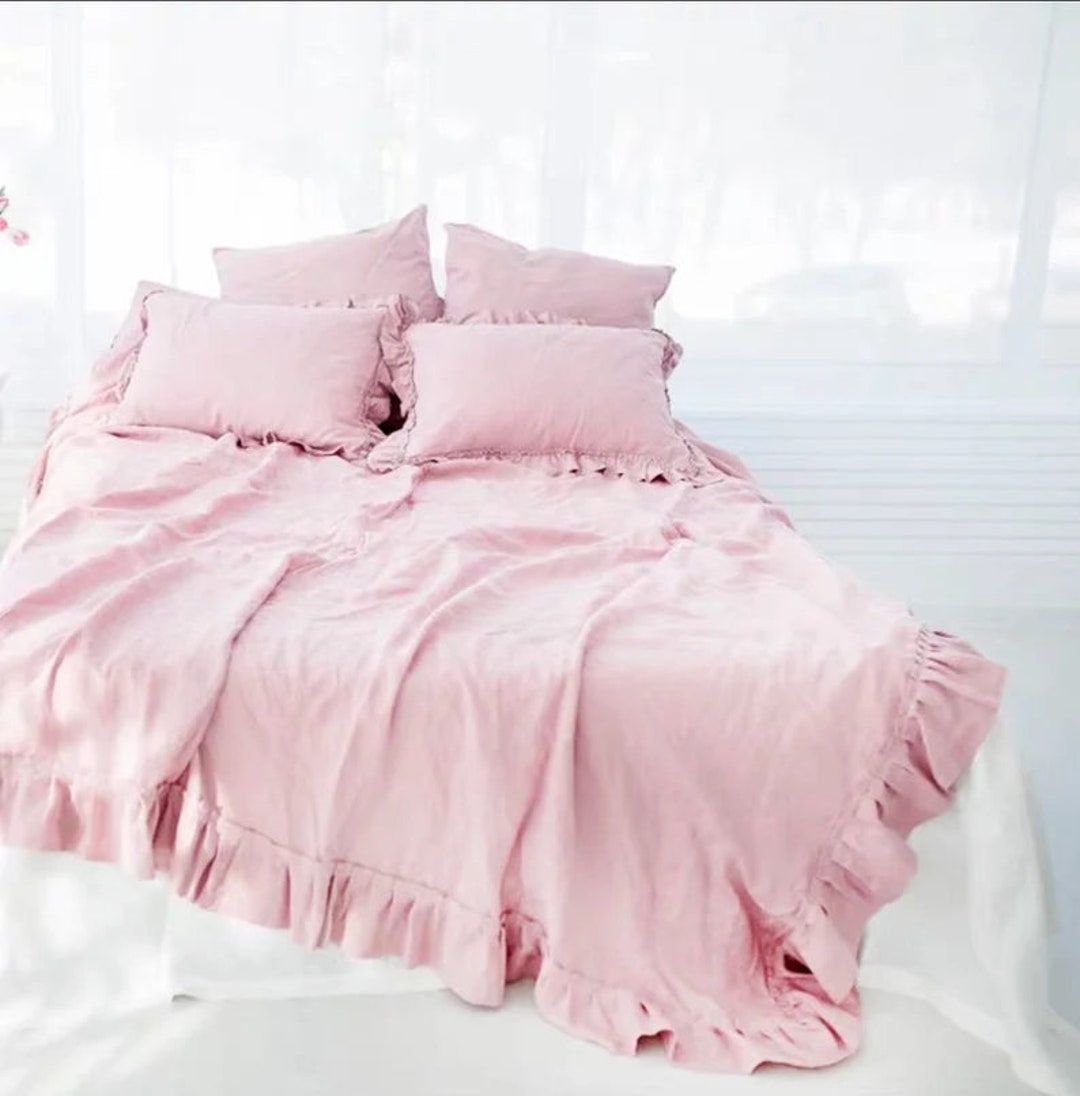 Baby Pink Ruffle Duvet Cover Cotton Bedding Set 100 Pure Ruffle Bed