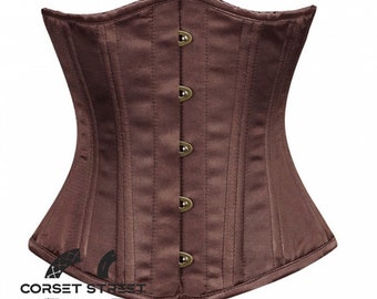 Brown Satin Gothic Costume Underbust Steel Boned Corset Concert Top