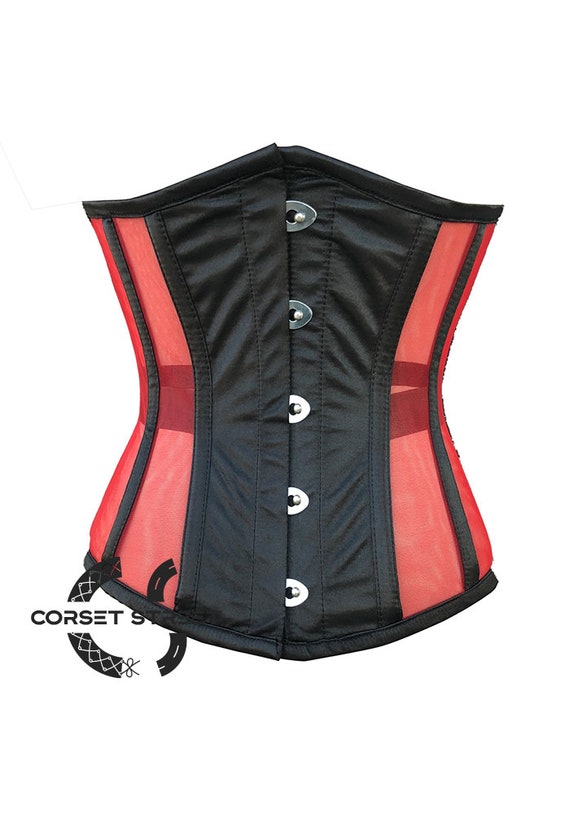 Black Satin Red Net Goth Burlesque Underbust Corset Top - Etsy