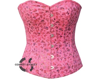 Pink Butterfly Printed Soft Leather Overbust  Bustier Mother's Day Corset