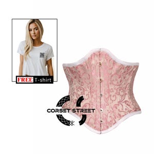 Light Pink Brocade Burlesque Costume Underbust Corset Waist Training Top