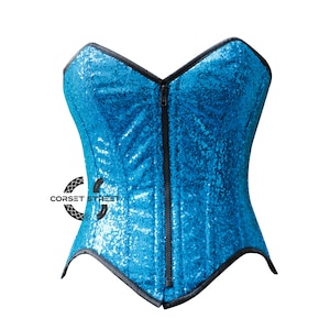 Baby Blue Sequins Corset Gothic Burlesque Costume Overbust Bustier Top