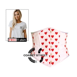 White Satin Corset Red Heart Print Theme Costume Underbust Waspie Top