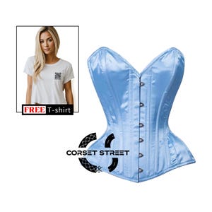Light Blue Satin Gothic Costume Overbust Corset Bodice Drag Queen