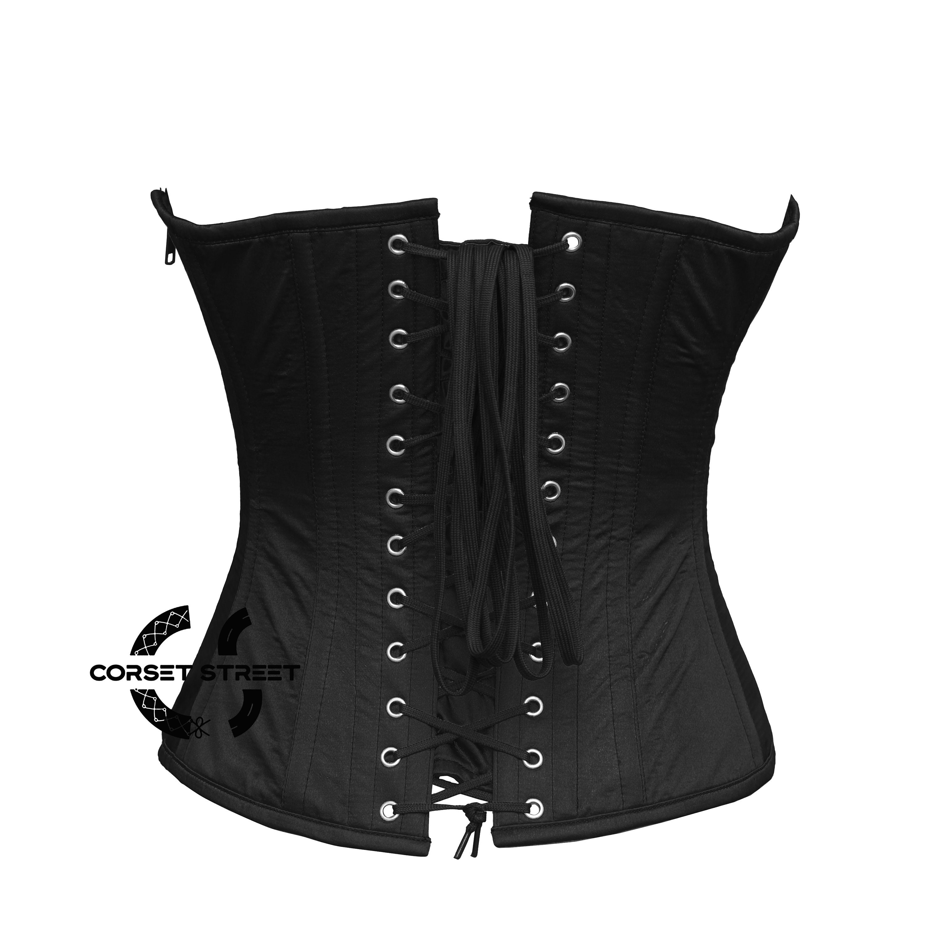 Black Satin With Thread Sequins Burlesque Costume Overbust