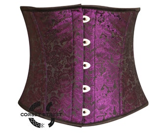 Purple And Black Brocade Gothic Woman Waist Underbust Corset