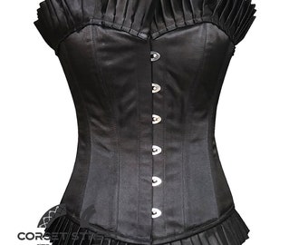 Schwarz Satin Rüschen Gothic Vollbrust Bustier Muttertag Korsett