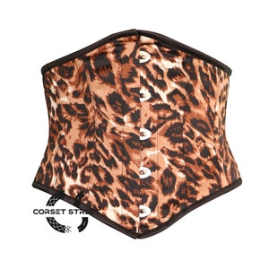Animal Printed Satin Lace Up Corset Gothic Costume Underbust Waist Trainer