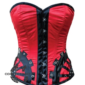 Rood satijn zwart pvc-leer gothic bovenborst korset bustiertop voor dames