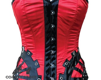 Red and Black Satin Gothic Women's Costume Overbust Corset Bustier Top