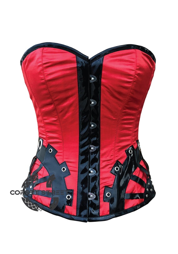 Red Satin Black Handmade Sequins Overbust Plus Size Steel Boned Corset  Christmas Costume Bustier Top -  Canada