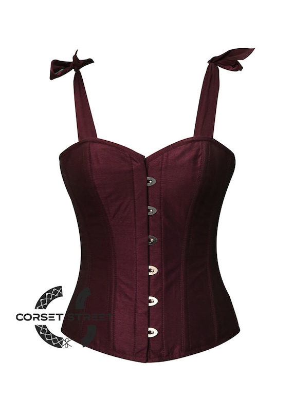 Red Cotton Black Satin Piping Gothic Overbust Plus Size Corset Waist  Training Burlesque Costume Top & Dress