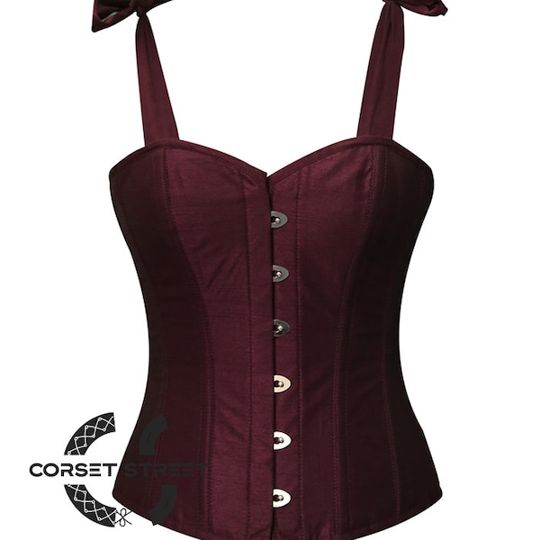 Wine Color Silk Corset Gothic Waist With Shoulder Strap Overbust Top