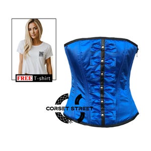 Blue Satin Corset With Front Bow Design Gothic Costume Dress
