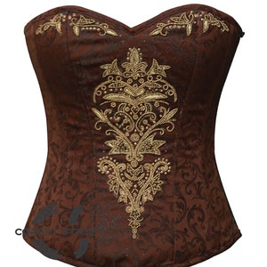 Brown Brocade Golden Sequins Burlesque Costume Overbust Corset