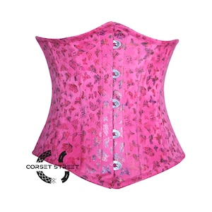 Butterfly Printed Pink Soft Leather Gothic Costume Underbust Corset Top