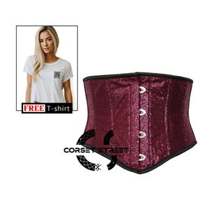 Wine Color Sequins Underbust Corset Burlesque Costume Waist Training Bustier Top