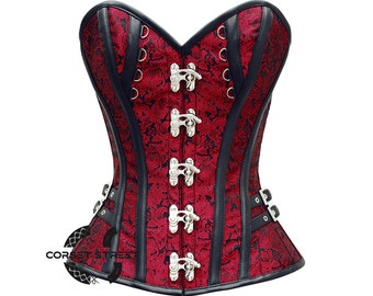 Red Brocade Steampunk Corset Gothic Overbust Costume