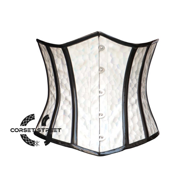 White Honeycomb Leather Steampunk Underbust Corset Waist Cincher Top