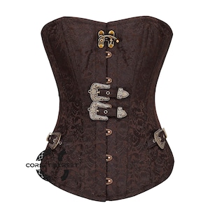Brown Brocade Steampunk Gothic Costume Overbust Corset Dress