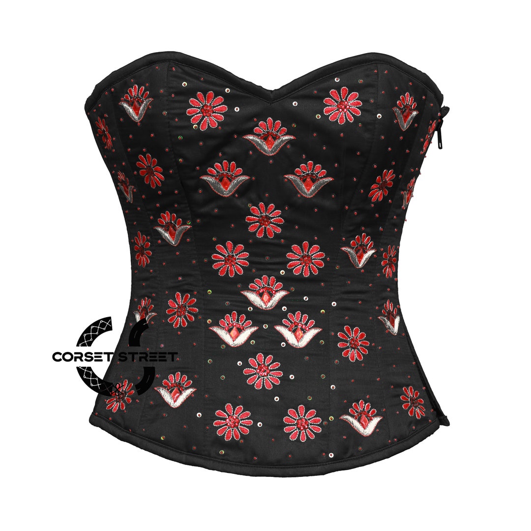 Black Satin With Thread Sequins Burlesque Costume Overbust