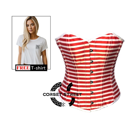 Christmas Costume Red and White Corset Striped Cotton Burlesque