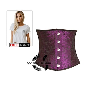 Purple And Black Brocade Gothic Corset for Women Waist Trainer Underbust Corset