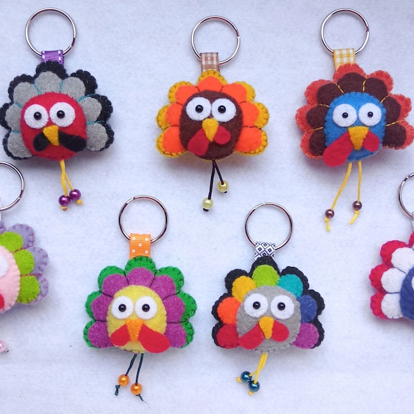 Joli porte-clés coloré en feutre de dinde, pendentif de sac et de sac à dos, cadeau de Thanksgiving, cadeaux de fête personnalisés amusants, pendaison de crémaillère