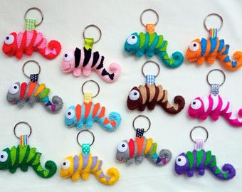 Handmade Felt Chameleon Keychain: Custom Colours, School Backpack Charm