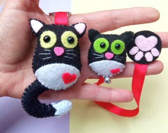 Black and white cat keyring and bookmark made of felt, lovely gift for cat lovers, tuxedo cat magnet, bag and backpack pendant