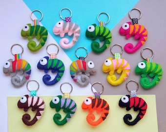 Handmade Felt Chameleon Keychain: Customizable Colours, Purse and Backpack Hanger