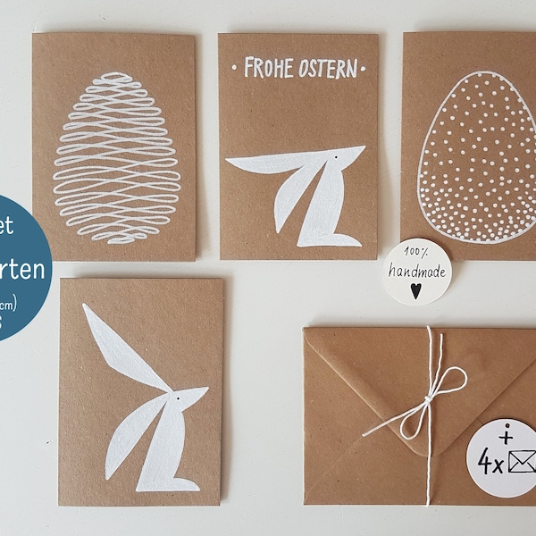 Set of 4 folding cards "Easter Bunny / Bunny / Easter - 2" - Handmade, A6. Artist: Sara Sameith - feenara. (incl. 4x envelopes)