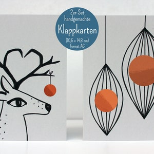 Set of 2 folding cards Reindeer/Christmas/Christmas handmade, A6. Artist: Sara Sameith Feenara. incl. 2x envelopes image 1